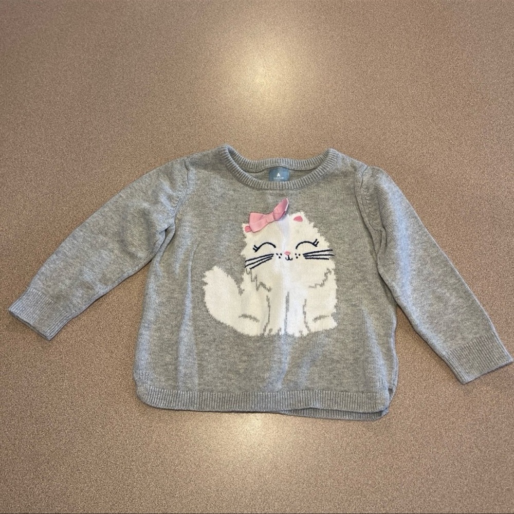 GAP Gray Kids Sweater with Cat and Pink Bow